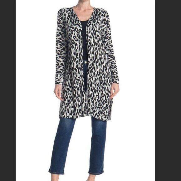Sweet Romeo Grey Leopard Open Front Cardigan Size Small - Picture 1 of 5